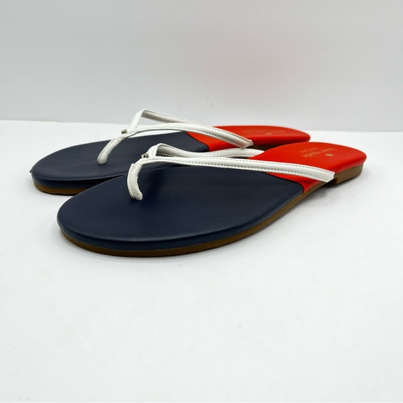 Kate Spade Women’s Size 9 Cabana Leather Orange/ Navy Blue Thong Sandals - Picture 16 of 16